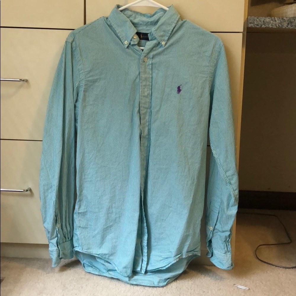 Ralph Lauren Green Striped Button Down (Small)